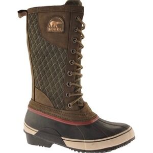 Sorel Boots Sorelli Quilted Wool Green Brown Waterproof Women’s 10